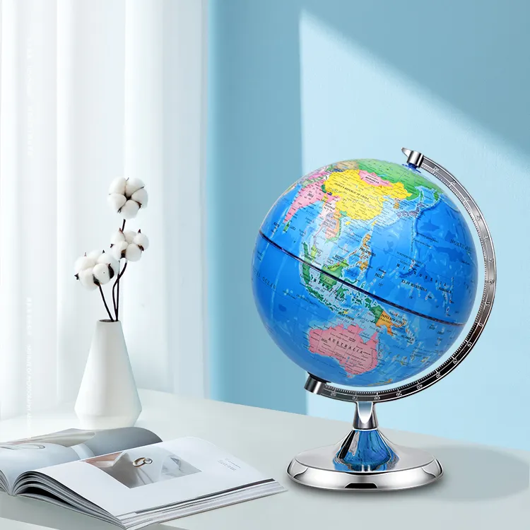 20cm (8") Political World Globe with Numbered Alloy Meridian & Alloy Base - World Globe